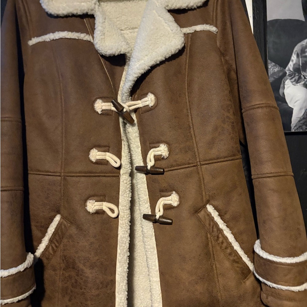 Hollister Brown Shearling Coat with beige  Trim
